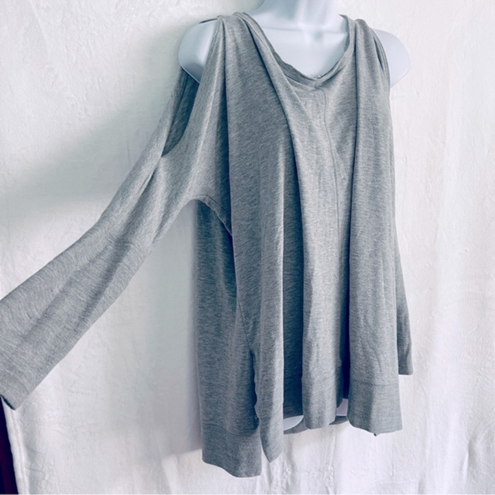 Open Shoulder Grey Long Sleeve Top